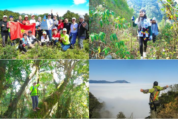 Tour trải nghiệm du lịch Na Ngoi: Từ cột mốc 422, tiếp tục băng qua một chặng đường ngắn nữa là đặt chân lên đỉnh Puxailaileng. Đặt chân đến đây, ai nấy đều cảm thấy phấn khích và tự hào, vui sướng khi được chinh phục đỉnh cao 2.720m, là "nóc nhà" của dãy Trường Sơn Bắc. Ảnh: PV -CTV