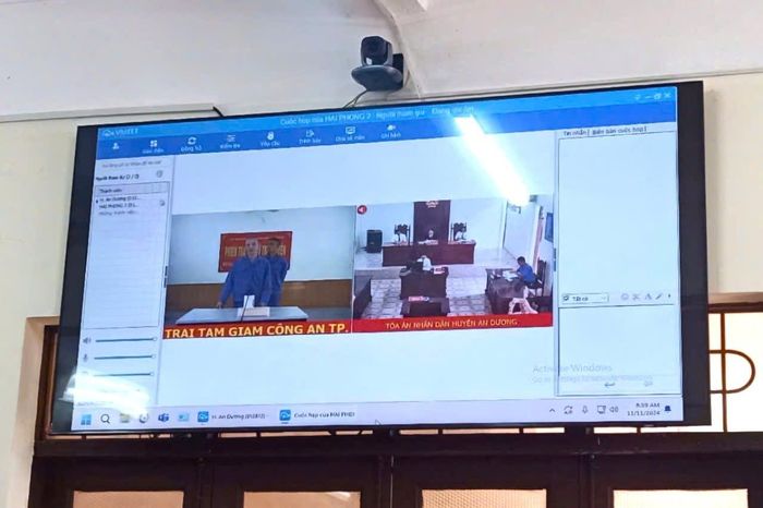 Bị cáo Nguyễn Văn Minh và Nguyễn Xuân Ba tại phiên tòa trực tuyến.
