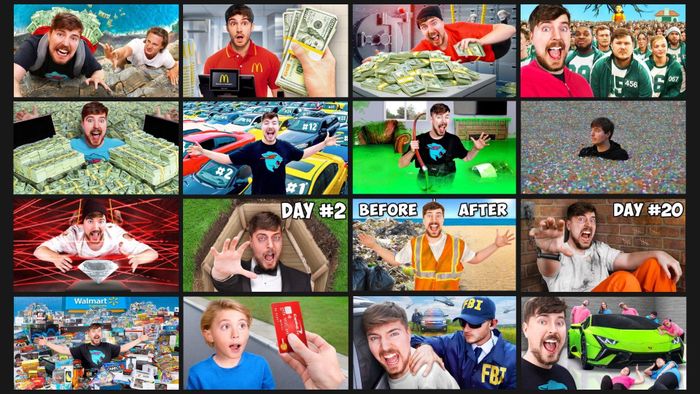  Các YouTuber nổi tiếng như Mr Beast phải chạy theo thuật toán và làm Thumbnail (ảnh thu nhỏ) bắt mắt để thu hút người xem). Ảnh: X/Jay Alto. 