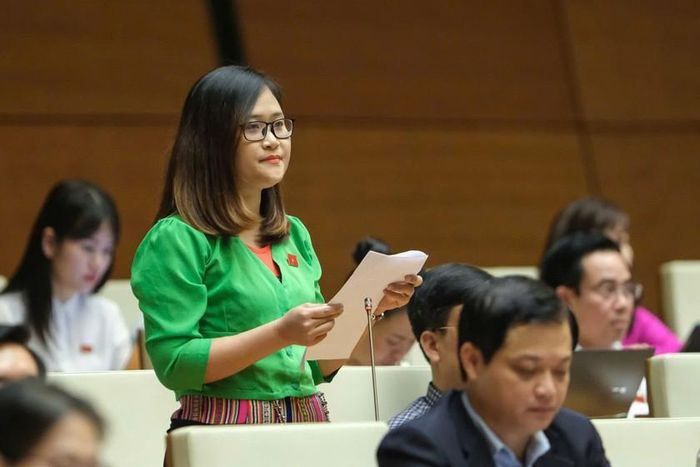 Đại biểu - cô giáo toàn cầu Hà Ánh Phượng, Đoàn đại biểu Quốc hội tỉnh Phú Thọ phá biểu tại kỳ họp Quốc hội khóa XV.