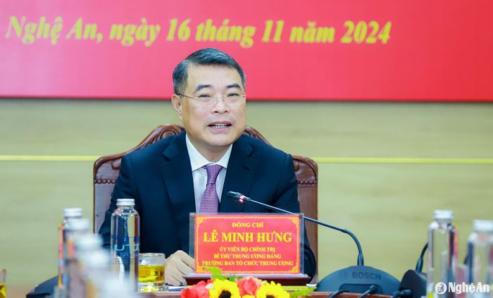 Đồng chí Lê Minh Hưng - Ủy viên Bộ Chính trị, Bí thư Trung ương Đảng, Trưởng Ban Tổ chức Trung ương phát biểu kết luận. Ảnh: Thành Duy