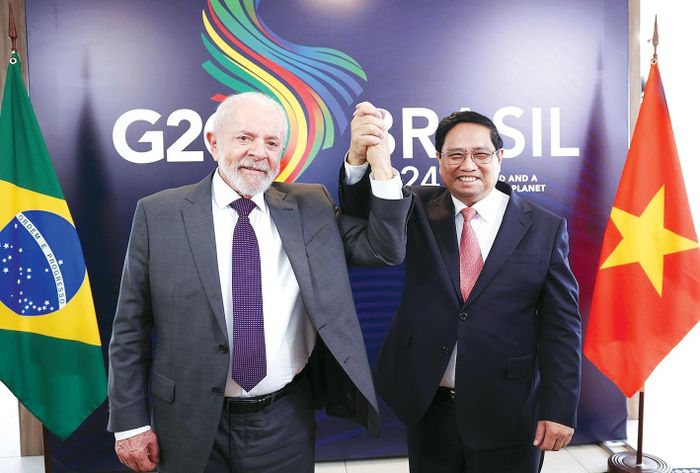 Thủ tướng Phạm Minh Chính và Tổng thống Brazil Luiz Inácio Lula da Silva. Ảnh: TTXVN