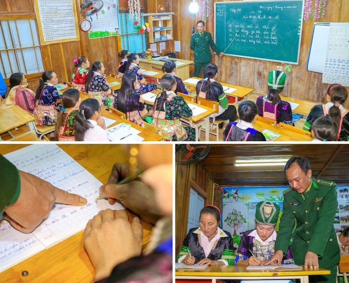 Lớp học ở bản Mường Lống, xã Tri Lễ (Quế Phong) do Đồn Biên phòng Tri Lễ tổ chức. Ảnh: Đình Tuyên