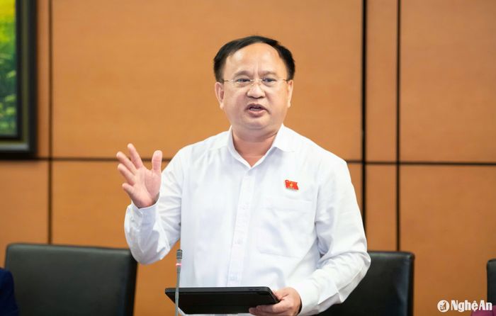 Thiếu tướng Trần Đức Thuận - Ủy viên Thường trực Ủy ban Quốc phòng - An ninh của Quốc hội, đại biểu đoàn Nghệ An phát biểu thảo luận. Ảnh: Nghĩa Đức