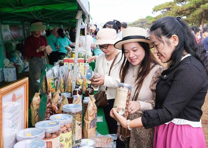  Đông đảo người dân tham quan gian hàng trưng bày giới thiệu sản phẩm OCOP địa phương tại Ngày hội Văn hóa các dân tộc huyện Đak Đoa. Ảnh: H.N 