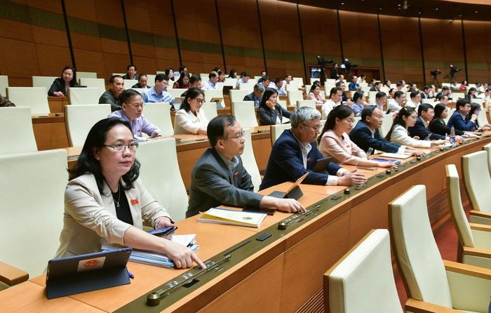 Các đại biểu bấm nút biểu quyết thông qua Luật