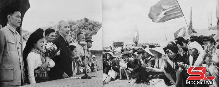 Chủ tịch Hồ Chí Minh thăm và nói chuyện với cán bộ, công nhân Nông trường quân đội Mộc Châu, ngày 8/5/1959. Ảnh: Tư liệu