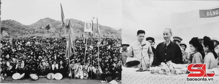 Chủ tịch Hồ Chí Minh thăm và nói chuyện với đồng bào các dân tộc hai châu Mường La và Mai Sơn, chiều ngày 7/5/1959. Ảnh: Tư liệu