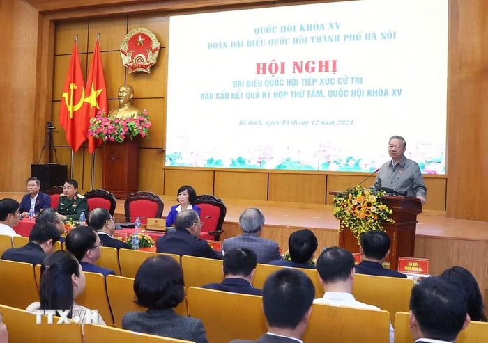  Tổng Bí thư Tô Lâm phát biểu tại buổi tiếp xúc cử tri. (Ảnh: Văn Điệp/TTXVN) 