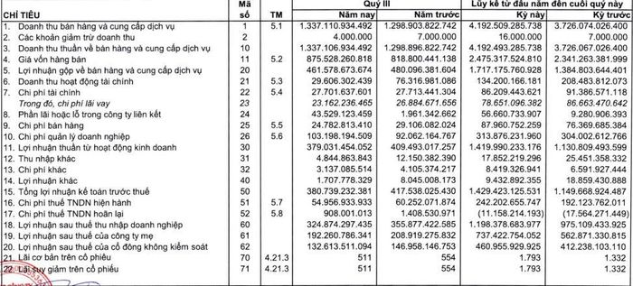 Kết quả kinh doanh quý III/2024 của SNZ. Nguồn: SNZ.
