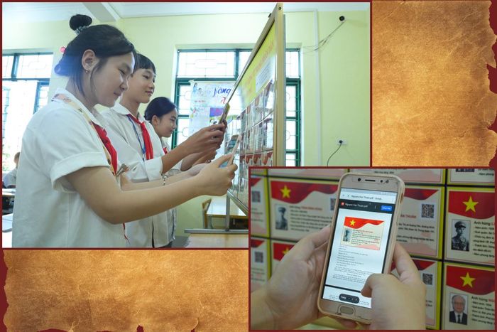Học sinh Trường THCS Thanh Yên trải nghiệm ứng dụng mã QR để tìm hiểu về các anh hùng lực lượng vũ trang nhân dân trong chiến dịch Điện Biên Phủ.