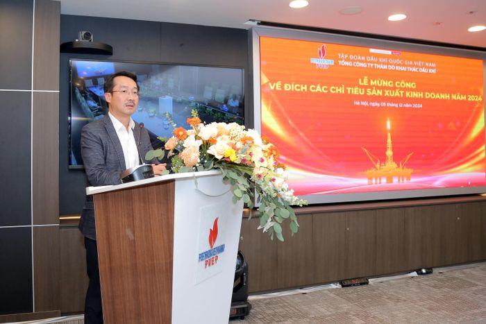 Chủ tịch HĐTV PVEP Nguyễn Thiện Bảo phát biểu tại buổi lễ.