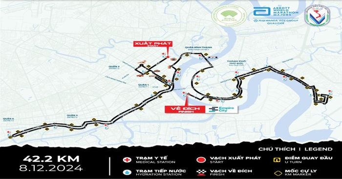 Lộ trình cự ly 42,195km có thời gian xuất phát 3h30 phút ngày 8/12. Ảnh. Sở GTVT TPHCM