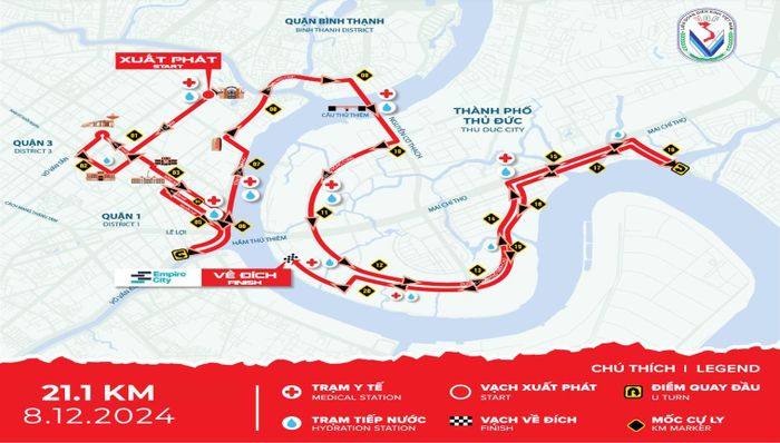 Lộ trình cự ly 21,1km, xuất phát lúc 4h30 ngày 8/12. Ảnh: Sở GTVT TPHCM