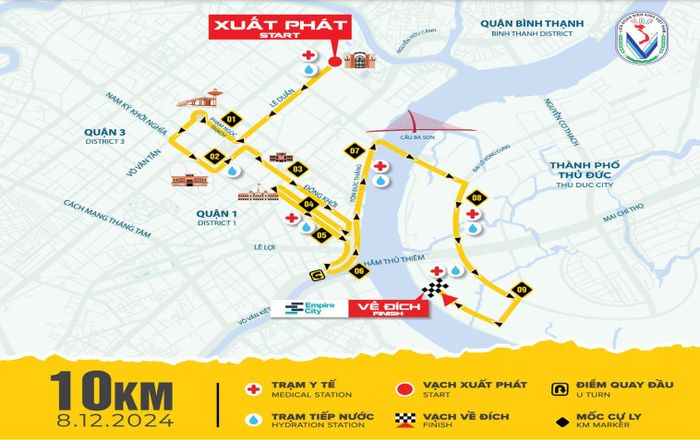 Lộ trình cự ly 10km xuất phát từ 5h30 ngày 8/12. Ảnh: Sở GTVT TPHCM
