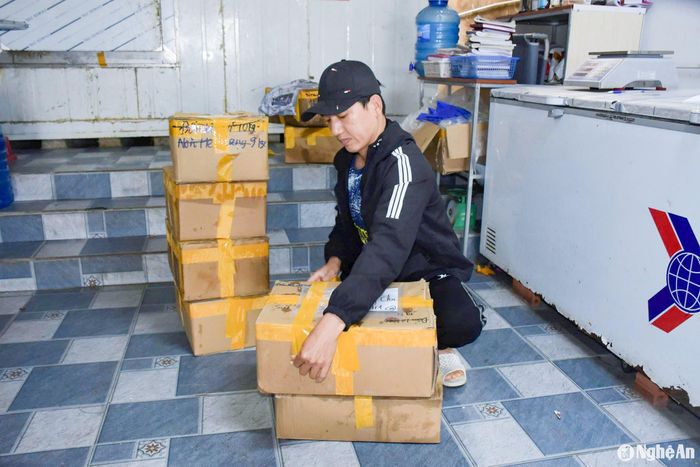 Sau khi chế biến, các loại hải sản được đóng kỹ lưỡng trong thùng giấy, ghi rõ từng loại và đưa vào kho cấp đông. Ảnh: Thanh Phúc