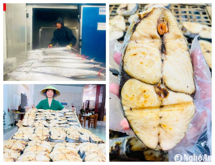 Cá thu nướng hút chân không, cá thu 1 nắng, cá nục 1 nắng… là một trong những mặt hàng tiêu thụ mạnh vào dịp cuối năm. Chị Nguyễn Thị Tài, chủ cơ sở chế biến hải sản ở Nghi Thủy (TP.Vinh) cho biết: “Ngoài sản phẩm cá thu tươi nguyên con thì cá thu nướng, cá thu một nắng rất được thị trường ưa chuộng. Do đó, chúng tôi phải thu mua nguyên liệu cả tháng nay và dồn công suất chế biến để cung ứng hàng Tết cho các mối sỉ”. Ảnh: Thanh Phúc