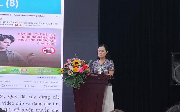 ThS Nguyễn Thị Thu Hương (Quỹ Phòng, chống tác hại của thuốc lá) báo cáo tại hội nghị - Ảnh: K.T