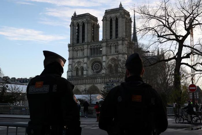  Buổi diễn tập cho lễ khánh thành tại nhà thờ Đức Bà Paris hôm 6/12. Ảnh: Kevin Coombs/Reuters. 