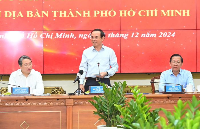  Bí thư Thành ủy TPHCM Nguyễn Văn Nên phát biểu chỉ đạo tại buổi làm việc. Ảnh: VIỆT DŨNG 