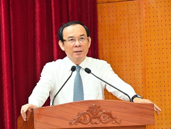 Bí thư Thành ủy TPHCM Nguyễn Văn Nên phát biểu chỉ đạo. Ảnh: VIỆT DŨNG