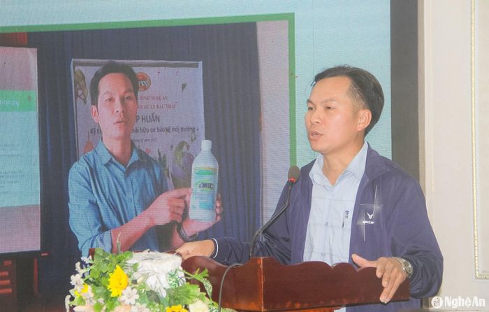 Đại diện Hội Nông dân xã Thịnh Sơn huyện Đô Lương phát biểu tham luận. Ảnh: PV