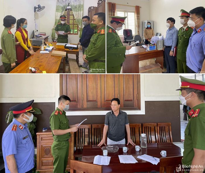 Công an huyện Anh Sơn ra lệnh bắt tạm giam đối với Nguyễn Thị Duyên - công chức tài chính - kế toán xã Khai Sơn; Công an huyện Quỳnh Lưu khởi tố 2 bị can là cán bộ địa chính xã ở huyện Quỳnh Lưu về tội "Lạm dụng chức vụ, quyền hạn chiếm đoạt tài sản"; Lực lượng chức năng huyện Nghi Lộc đọc lệnh bắt tạm giam đối với bị can Nguyễn Đình Hải - nguyên Chủ tịch UBND xã Nghi Phong sai phạm về bồi thường hỗ trợ tái định cư. Ảnh tư liệu: C.T.V