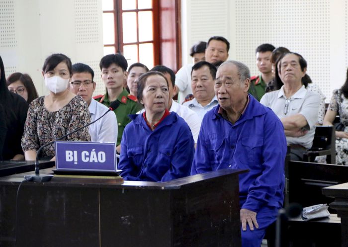 Bị cáo Nguyễn Đình Khang và Nguyễn Thị Thu tại Tòa án. Ảnh: Tiến Đông