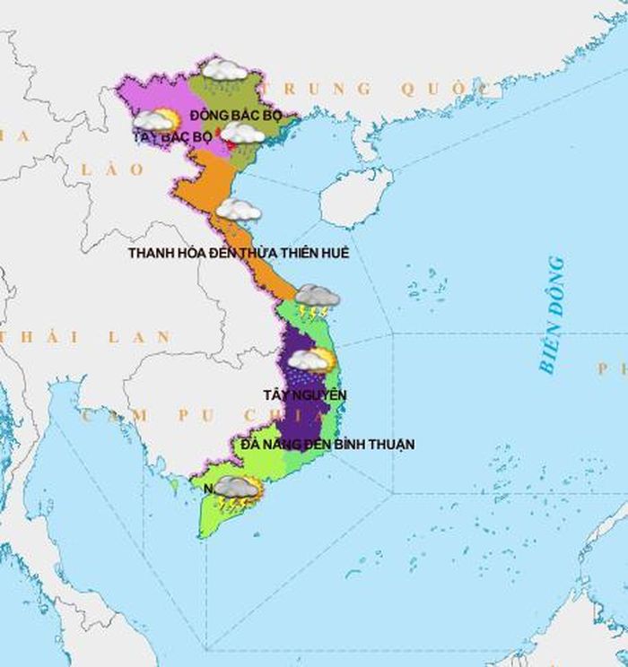 Bản đồ kiểu hình thời tiết trên cả nước. Trung tâm Dự báo khí tượng thủy văn quốc gia.