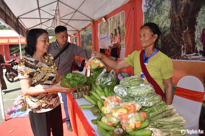 Nông sản được giới thiệu, bày bán tại chợ phiên ở huyện Tương Dương. Ảnh: Hoài Thu