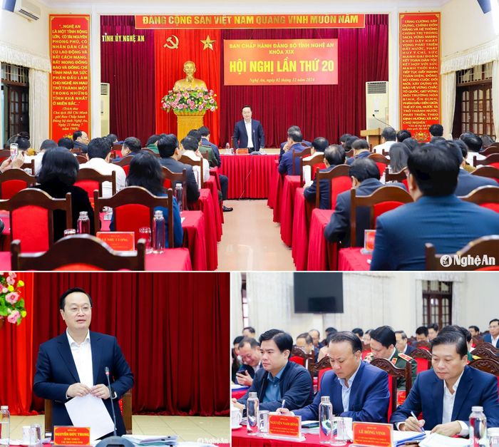 Đồng chí Nguyễn Đức Trung - Bí thư Tỉnh ủy, Chủ tịch UBND tỉnh chủ trì, điều hành Hội nghị Ban Chấp hành Đảng bộ tỉnh Nghệ An khóa XIX lần thứ 20. Ảnh: Phạm Bằng