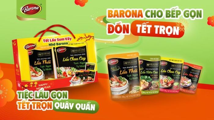 Hộp quà Tết Nước Dùng Hoàn Chỉnh Barona với 7 hương vị lẩu "hàng nhà" đa dạng và độc đáo