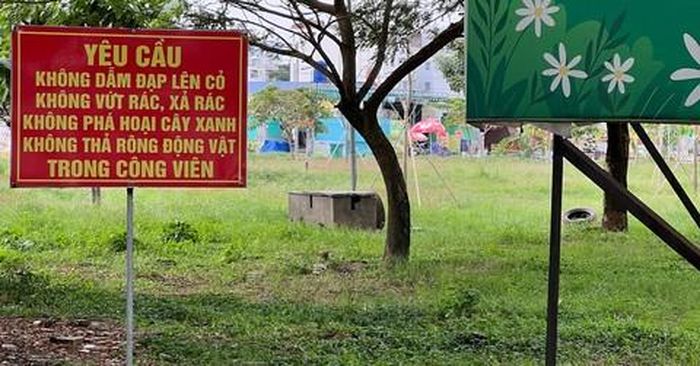 Bất chấp biển yêu cầu, nhiều hàng quán ngang nhiên bày biện bàn ghế, trải thảm cỏ nhân tạo lên thảm cỏ tự nhiên