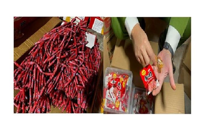 Nhiều thực phẩm được cung cấp cho các cơ sở kinh doanh bán xung quanh cổng trường. Ảnh: Công an TP.Hà Nội.