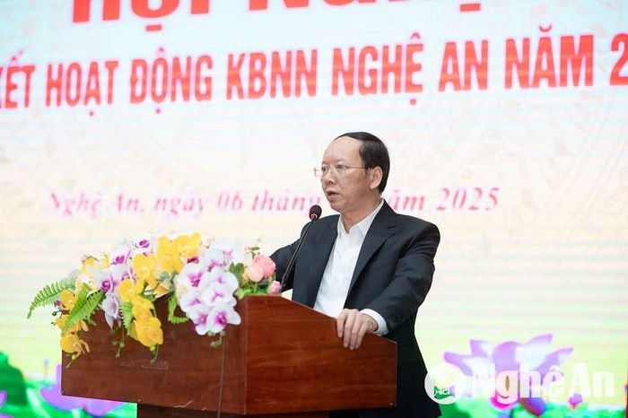Đồng chí Bùi Thanh An - Ủy viên Ban Thường vụ Tỉnh ủy, Phó Chủ tịch UBND tỉnh phát biểu tại hội nghị. Ảnh: PV