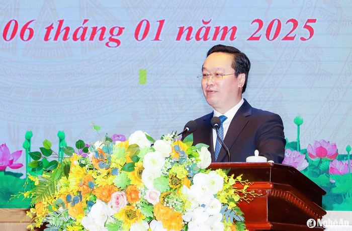 Bí thư Tỉnh ủy Nguyễn Đức Trung phát biểu chỉ đạo tại hội nghị. Ảnh: Phạm Bằng