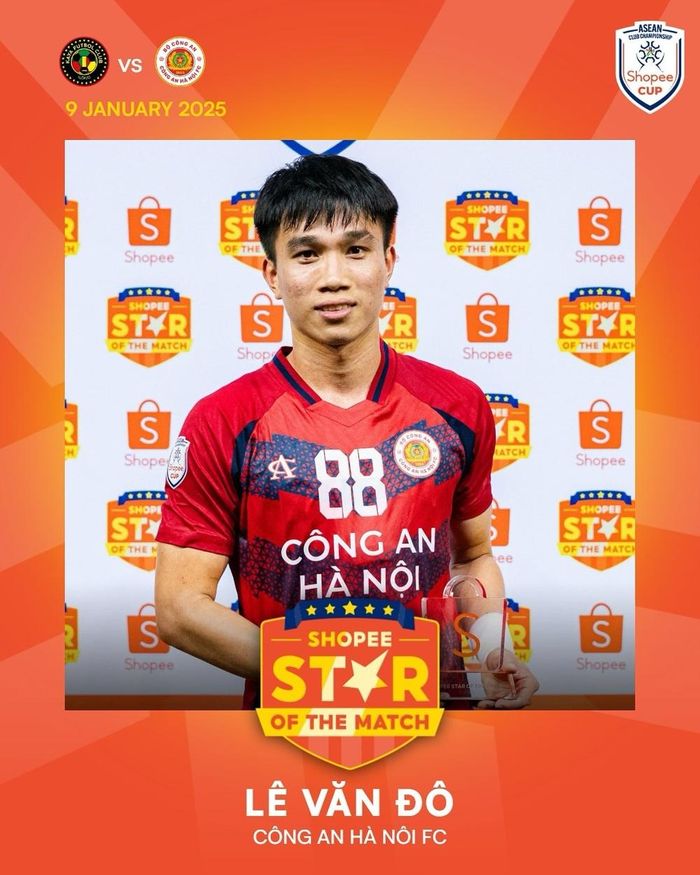 Lê Văn Đô (CAHN) đoạt giải thưởng Cầu thủ hay nhất trận ở Shopee Cup