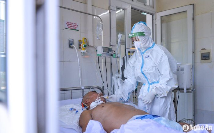 Bác sĩ Bùi Tiến Hoàn và các đồng nghiệp điều trị cho bệnh nhân Covid-19 nặng và nguy kịch. Ảnh: Thành Chung