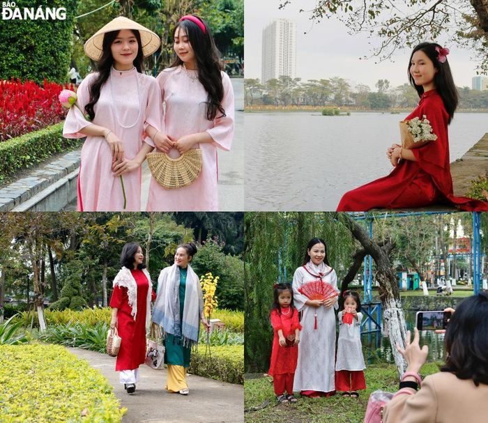 Các phụ kiện được sử dụng phổ biến khi chụp hình cùng áo dài dịp Tết như: hoa tươi, nón lá, quạt, túi cói, bao lì xì, cành đào, cành mai,...