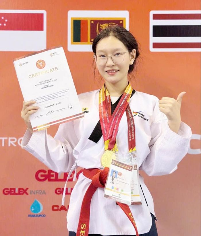  Khả Tâm với tấm HCV tại giải Taekwondo Cảnh sát châu Á 2024