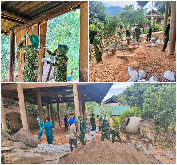 Đồn Biên phòng Tam Quang hỗ trợ dựng nhà cho người nghèo. Ảnh: CSCC