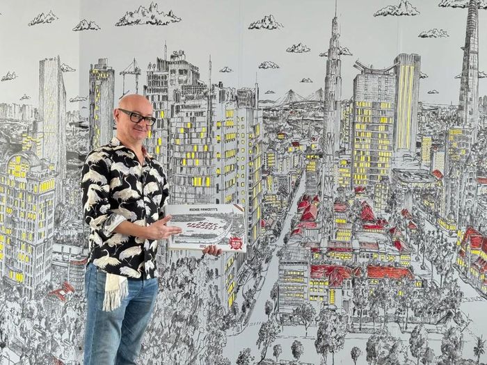 TPHCM được Richie Fawcett khắc họa tinh tế và chi tiết trong một bức tranh toàn cảnh đường chân trời. 