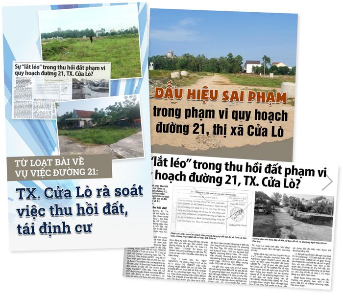 Bìa các bài viết về sai phạm trong việc thu hồi đất, bố trí tái định cư trên địa bàn thị xã Cửa Lò.