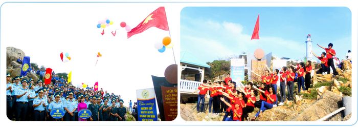  Các bạn trẻ, cùng chiến sĩ tham gia các nghi thức chào cờ đầu năm mới ở Mũi Điện, cầu nguyện đất nước thái bình, thịnh vượng và sớm thành cường quốc châu Á. 