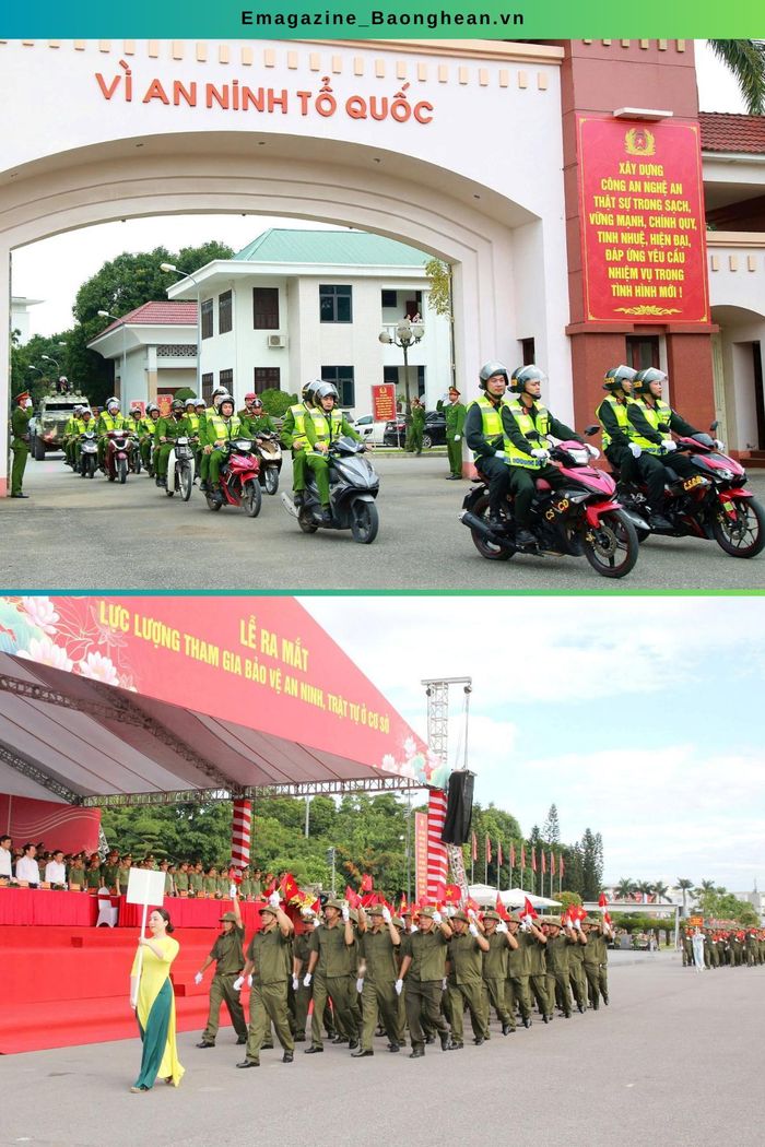 Tổ công tác 373 đã trở thành lực lượng chủ công của Công an Nghệ An trên mặt trận đấu tranh phòng, chống tội phạm (ảnh trên). Lực lượng tham gia bảo vệ an ninh, trật tự ở cơ sở - “cánh tay nối dài” của lực lượng Công an trong công tác giữ gìn an ninh trật tự (ảnh dưới). Ảnh: CANA