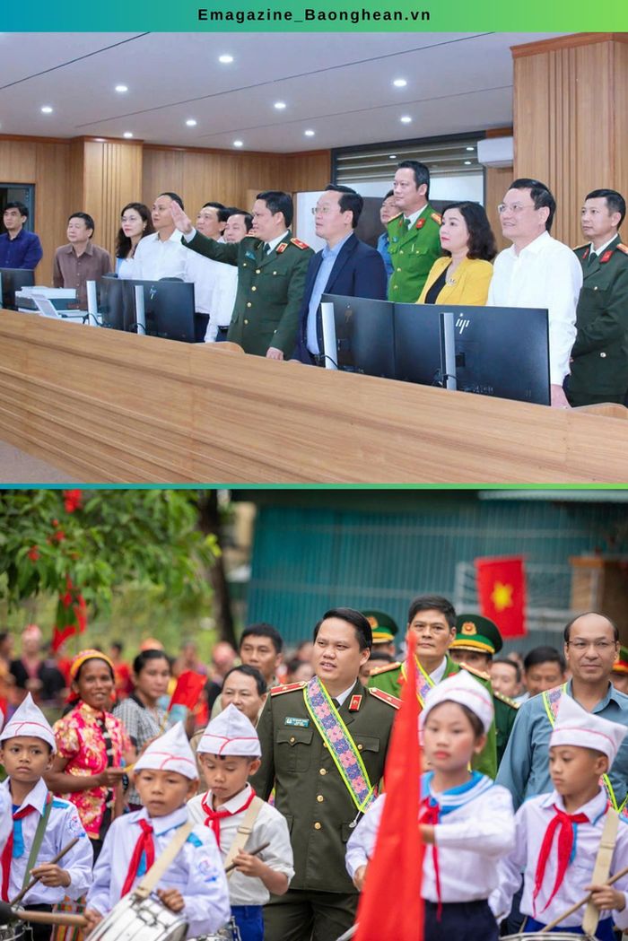 Đồng chí Thiếu tướng Bùi Quang Thanh - Ủy viên Ban Thường vụ Tỉnh ủy, Giám đốc Công an tỉnh giới thiệu cho đồng chí Nguyễn Đức Trung - Bí thư Tỉnh ủy, cùng lãnh đạo các sở, ngành về hệ thống hơn 600 camera giám sát bảo đảm an ninh, trật tự, an toàn giao thông đặt tại Trung tâm Chỉ huy Công an tỉnh (ảnh trên). Đồng chí Thiếu tướng Bùi Quang Thanh - Ủy viên Ban Thường vụ Tỉnh ủy, Giám đốc Công an tỉnh chung vui Ngày hội Đại đoàn kết toàn dân tộc tại bản Ta Đo, xã Mường Típ, huyện Kỳ Sơn (ảnh dưới). Ảnh: CANA