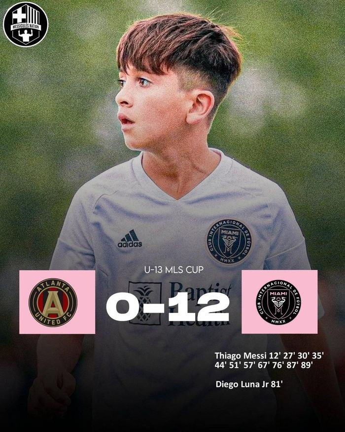 Con trai Messi - Thiago có màn đáp trả khi ghi tới 11 bàn vào lưới U13 Atlanta (ảnh: MLS)