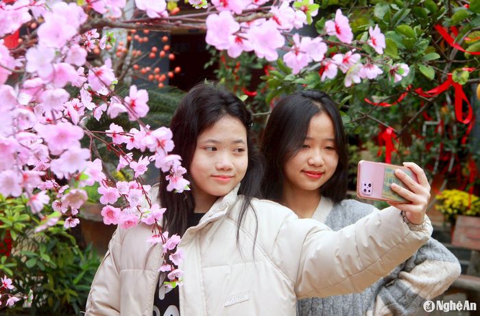 Các bạn trẻ thích thú check-in tại các tiểu cảnh đẹp được dựng trong ngôi chùa. Ảnh: P.V