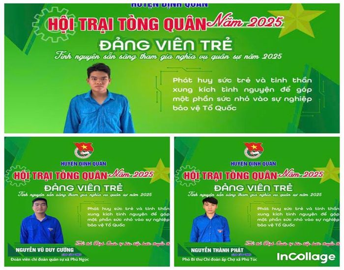 Các đảng viên: Nguyễn Minh Huy, Nguyễn Vũ Duy Cường và Nguyễn Thành Phát, tình nguyện nhập ngũ năm 2025. Ảnh: ĐVCC