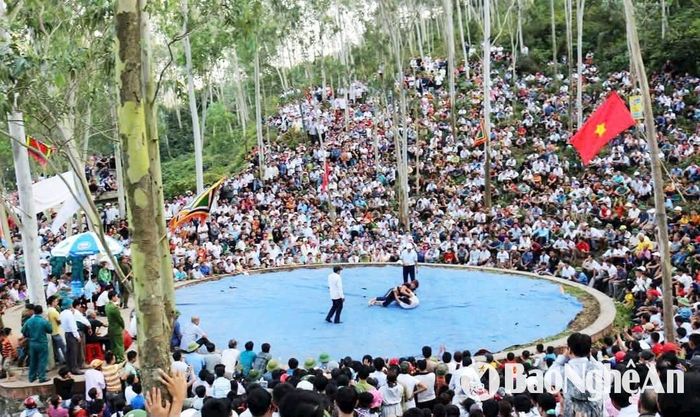 Đông đảo người dân xem hội vật... Ảnh: Hồng Sương